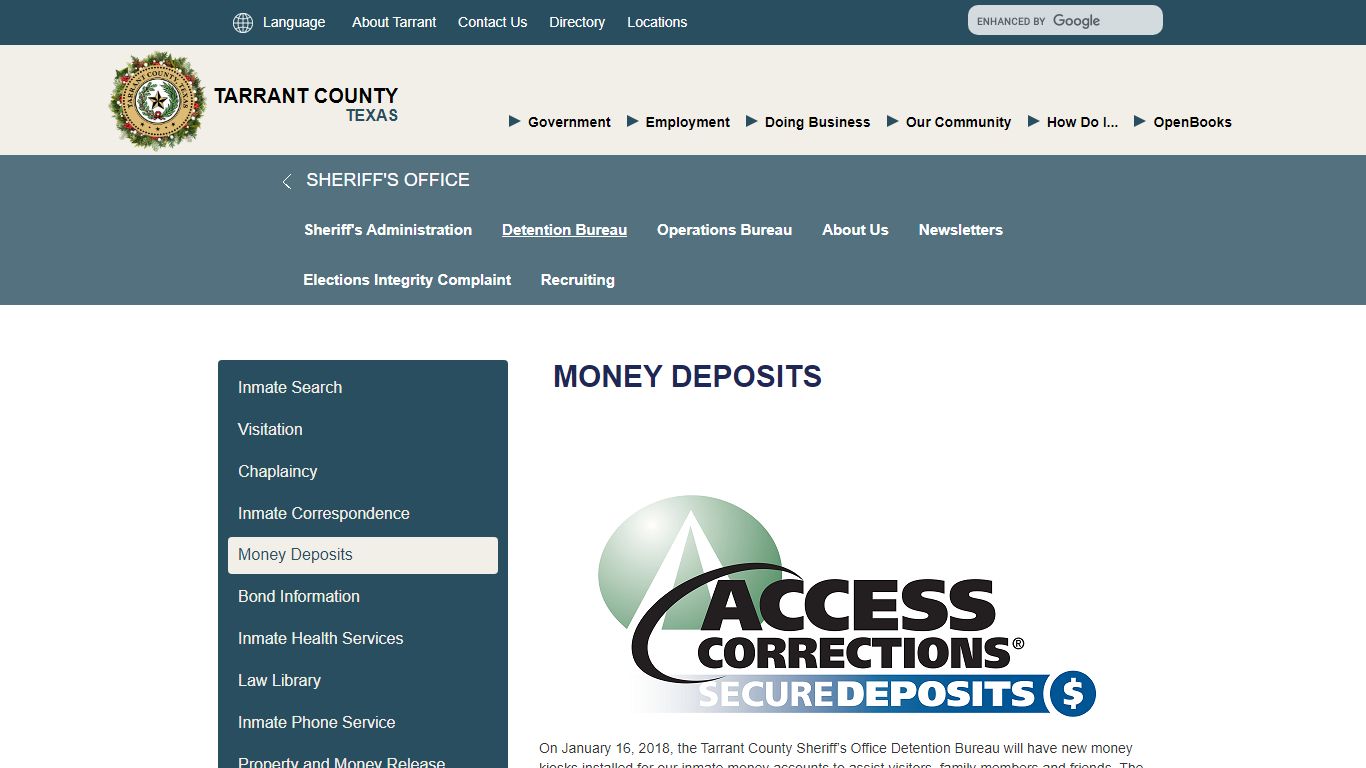 Money Deposits - Tarrant County TX