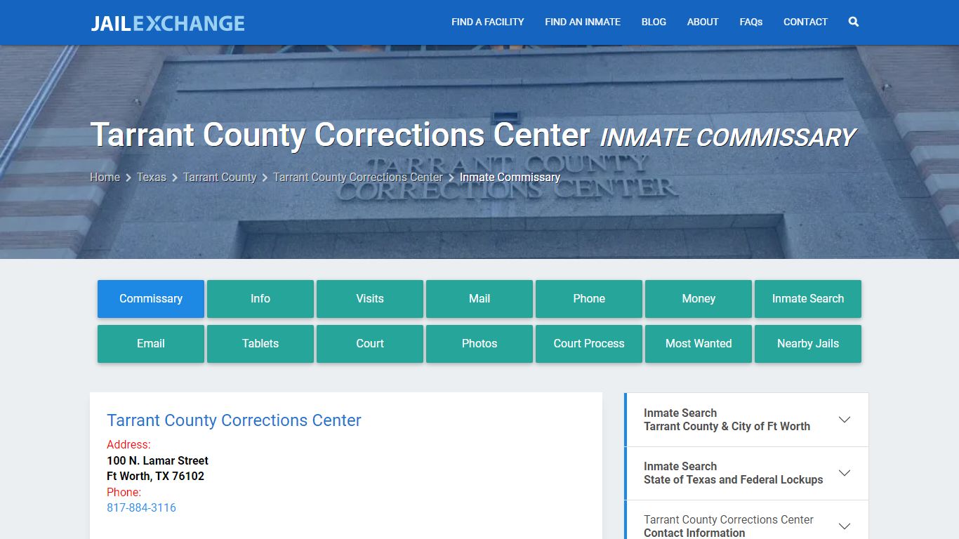 Tarrant County Corrections Center Inmate Commissary - Jail Exchange