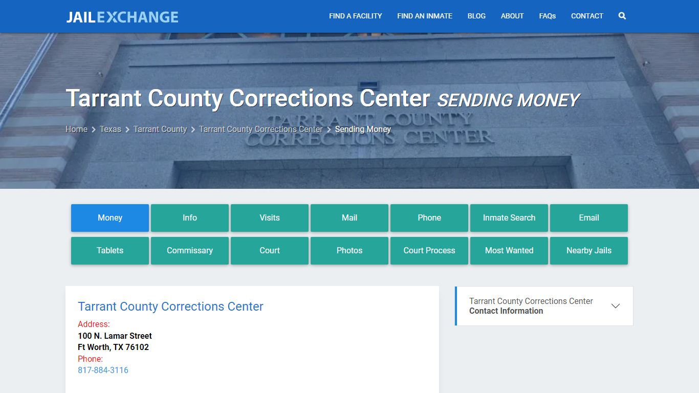 Tarrant County Corrections Center Sending Money - Jail Exchange